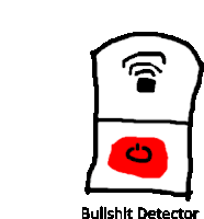 a drawing of a bullshit detector with a red button on the bottom