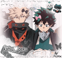 a picture of two anime characters with the words katsu deku at the top