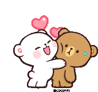a couple of teddy bears are hugging each other with hearts on their heads .