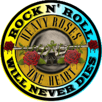 a logo for heavy roses that says rock n ' roll will never die