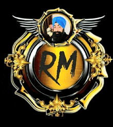 a picture of a man in a turban with the letter rm on it