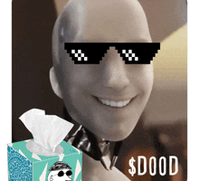 a box of tissues has a picture of a man wearing sunglasses and the words $ dood on it