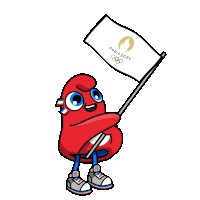 a cartoon character holding a flag that says paris 2024