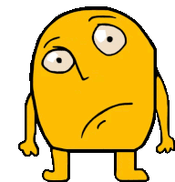 a yellow cartoon character with a sad face and arms and legs