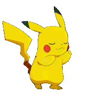 a pikachu with its eyes closed is standing on its hind legs