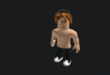 a roblox character without a shirt and headphones