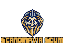 a logo for scandinavia scum with a bearded man 's head