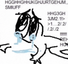 a drawing of a person crying with the letters hhg3gh and smiuff written on it