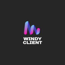 windy client logo on a black background with a purple and blue letter m