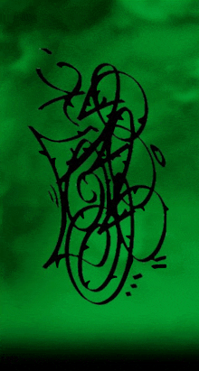 a green background with black swirls and thorns on it