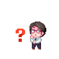 a pixel art character is standing next to a red question mark