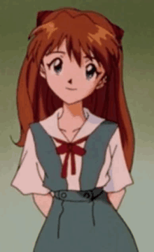 a cartoon girl with long red hair is wearing a school uniform and a bow tie .