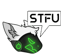 a drawing of a furry head with a speech bubble that says stfu