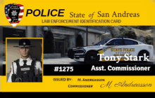 a police state of san andreas law enforcement identification card with tony stark on it