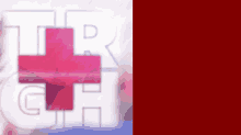 a blurred image of the trgh logo with a red cross in the center