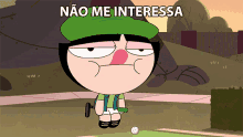 a cartoon character is holding a golf club with the words não me interessa written above him