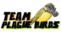 a logo for team plague birds has a yellow bird wearing a gas mask