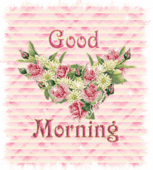 a pink background with flowers and the words good morning on it