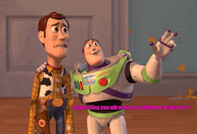 woody and buzz lightyear from toy story talking about buying a dog