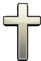 a white cross with a black outline and a shadow on a white background