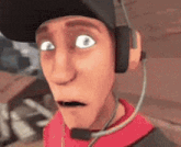 a cartoon character is wearing headphones and a hat and making a surprised face .