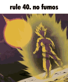 a cartoon of a man standing in front of a sun with the caption rule 40 no fumos