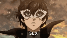 joker from the video game persona 5 is wearing a mask and saying sex .