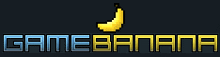 a logo for gamebanana with a pixelated banana on top