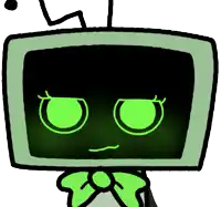 a cartoon drawing of a tv with a green face