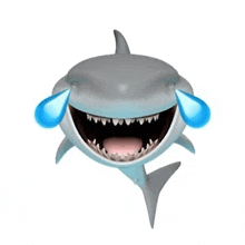 a shark is crying with tears coming out of its eyes and mouth .