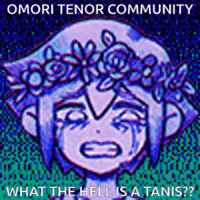 a cartoon of a girl with a flower crown on her head crying .