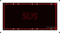 a black sign with the word sus in red letters