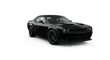 a black dodge challenger r t with a white background