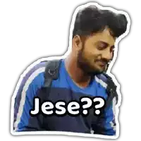 a sticker of a man wearing a blue shirt with the word jese on it