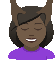 a woman in a purple shirt has her eyes closed and her hair is being massaged