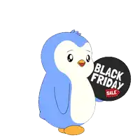 a penguin is holding a sign that says black friday sale