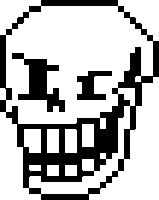 a pixel art drawing of a skull with a smiley face