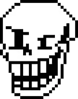 a pixel art drawing of a skull with a smiley face