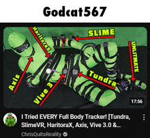 a video of a person in a green suit with the name godcat567 at the top