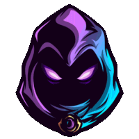 a purple and blue hooded figure with a purple eye