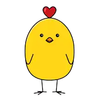 a yellow chicken with a heart on its head