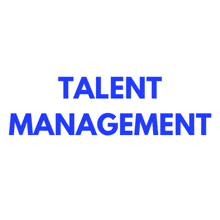 a logo for talent management in blue on a white background