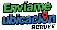 a logo that says enviame ubicacion scruff in green and blue
