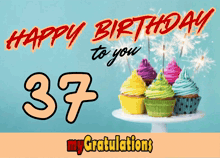 a birthday card with cupcakes and sparklers that says happy birthday to you 37 my gratulations