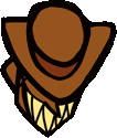 a cartoon drawing of a man wearing a cowboy hat with teeth .