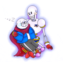 a drawing of two skeletons with the word zzz written on the bottom