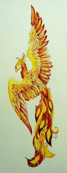 a colorful drawing of a phoenix with its wings spread