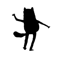 a silhouette of a cat with long legs and arms on a white background