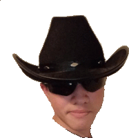 a man wearing a cowboy hat and sunglasses looks at the camera