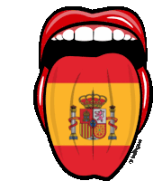 a cartoon of a tongue sticking out with a spanish flag on it